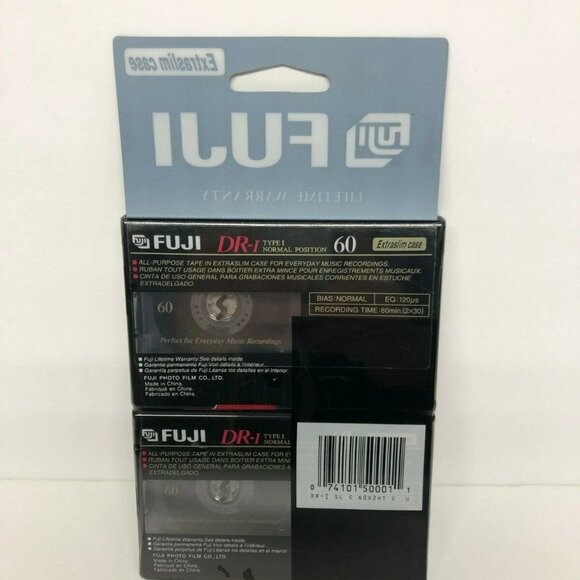 Fuji DR-I Audio Blank Cassettes Lot of 2 Blank Tape 60 min Extra Slim Case New - Picture 2 of 4